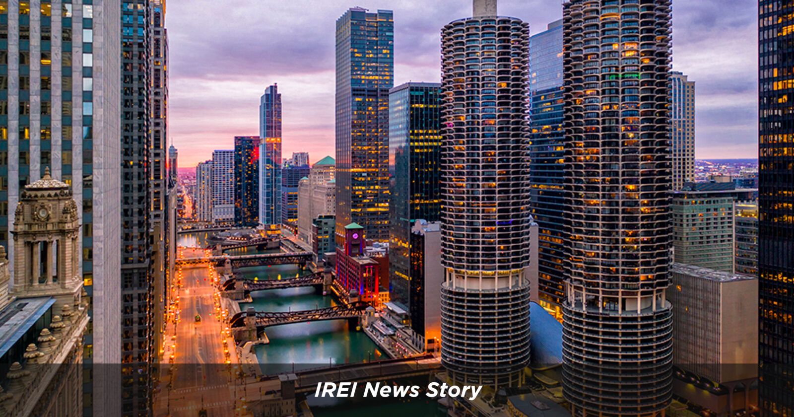 Downtown Chicago at Sunset