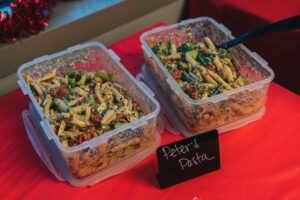 The homemade fresh pesto pasta salad was one of the best nontraditional Thanksgiving dishes at the potluck.